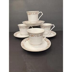 (4) Vintage Swan Floral Pattern China Cup & Saucers Orange, Yellow, White